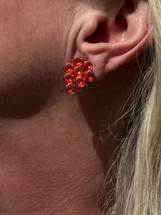 Jewelry - Vintage Orange Coral Crystal Cluster Stud Earrings